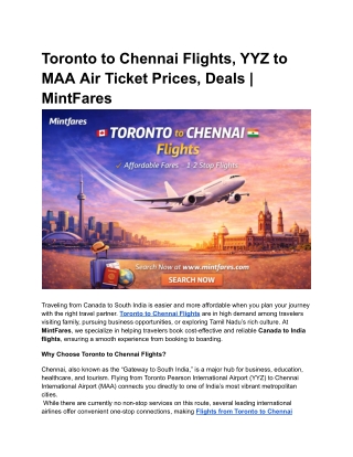 YYZ to MAA Air Tickets – Toronto to Chennai Flights Made Easy