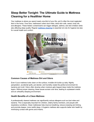 Sleep Better Tonight_ The Ultimate Guide to Mattress Cleaning for a Healthier Home