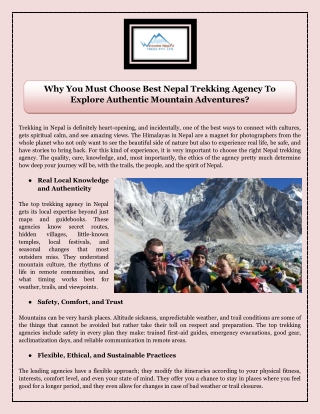 Why You Must Choose Best Nepal Trekking Agency To Explore Authentic Mountain Adventures