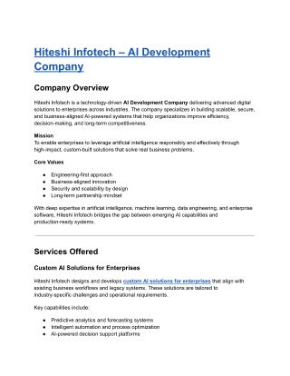 Hiteshi Infotech – AI Development Company