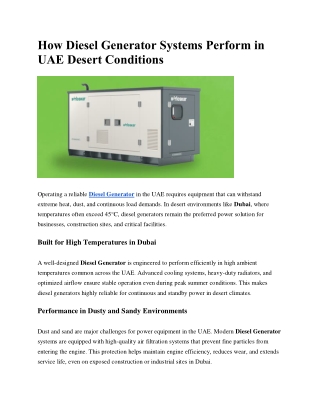How Diesel Generator Systems Perform in UAE Desert Conditions
