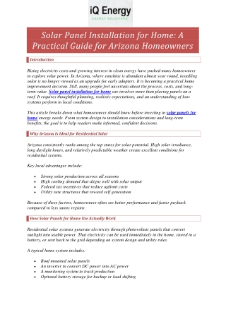 Solar Panel Installation for Home