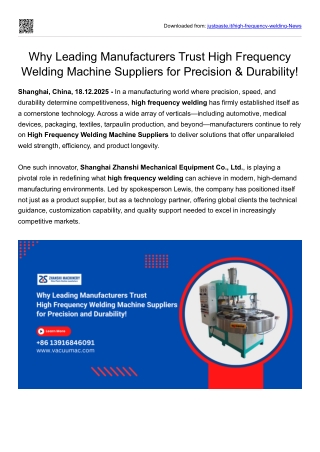 Why Leading Manufacturers Trust High Frequency Welding Machine Suppliers for Precision and Durability!