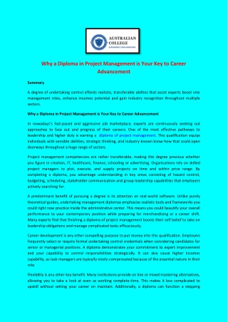 Why a Diploma in Project Management is Your Key to Career Advancement