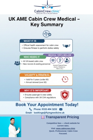 Infographic:- UK AME Cabin Crew Medical – Key Summary