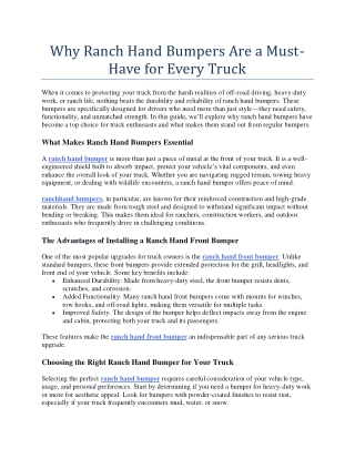 Why Ranch Hand Bumpers Are a Must