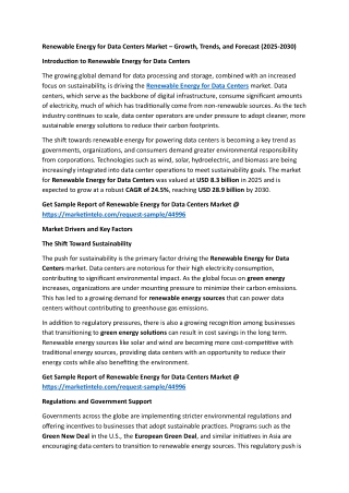 Renewable Energy for Data Centers Market – Growth, Trends, and Forecast