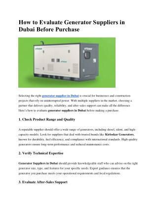 How to Evaluate Generator Suppliers in Dubai Before Purchase