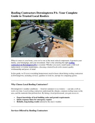 Roofing Contractors Downingtown PA