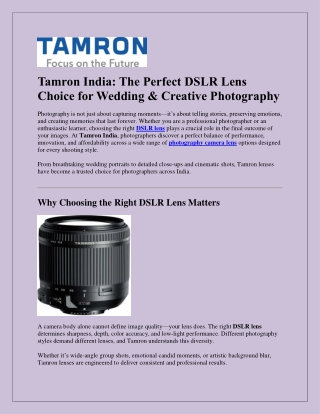 Tamron India: The Perfect DSLR Lens Choice for Wedding & Creative Photography
