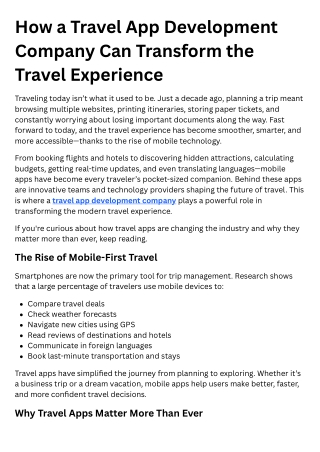 How a Travel App Development Company Can Transform the Travel Experience