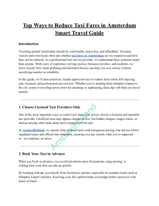 Top Ways to Reduce Taxi Fares in Amsterdam