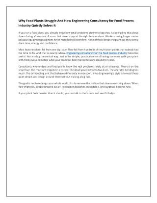 Why Food Plants Struggle And How Engineering Consultancy for Food Process Industry Quietly Solves It