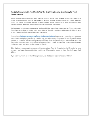 The Daily Pressure Inside Food Plants And The Role Of Engineering Consultancy for Food Process Industry