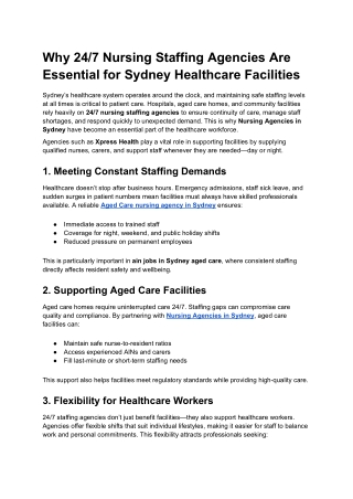 Why 24_7 Nursing Staffing Agencies Are Essential for Sydney Healthcare Facilities
