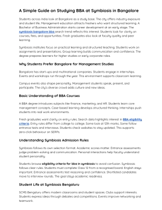 A Simple Guide on Studying BBA at Symbiosis in Bangalore