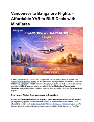 Vancouver to Bangalore Flight Deals | Canada to India Flights