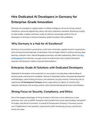 Hire Dedicated AI Developers in Germany for Enterprise-Grade Innovation