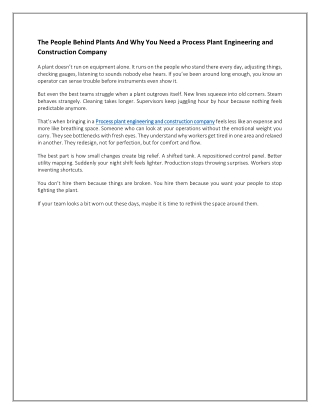 The People Behind Plants And Why You Need a Process Plant Engineering and Construction Company