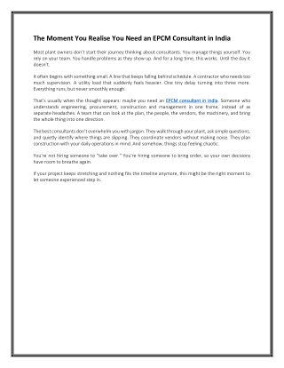 The Moment You Realise You Need an EPCM Consultant in India