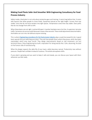 Making Food Plants Safer And Smoother With Engineering Consultancy for Food Process Industry