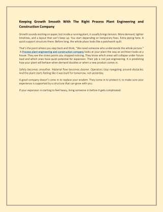 Keeping Growth Smooth With The Right Process Plant Engineering and Construction Company