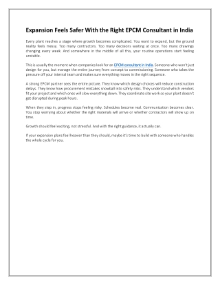 Expansion Feels Safer With the Right EPCM Consultant in India