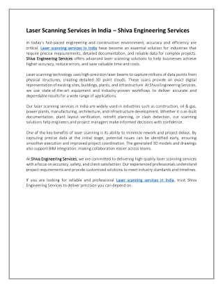 Laser Scanning Services in India – Shiva Engineering Services