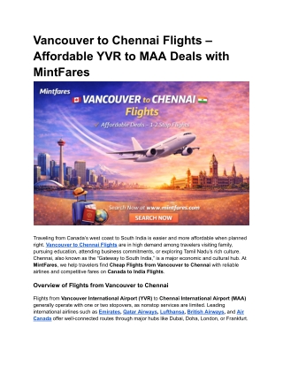 Vancouver to Chennai Flight Deals | Canada to India Flights