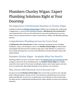 2. Plumbers Chorley Wigan Expert Plumbing Solutions Right at Your Doorstep