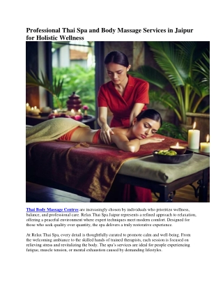 Professional Thai Spa and Body Massage Services in Jaipur for Holistic Wellness