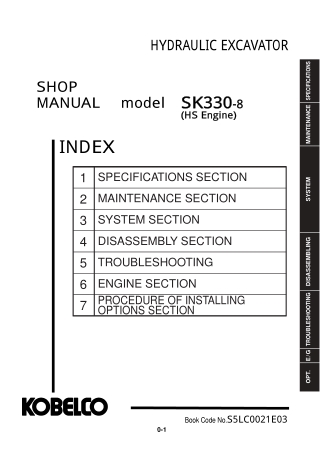 Kobelco SK330-8 (HS Engine) Hydraulic Excavator Service Repair Manual Instant Download (Book Code No. S5LC0021E03)