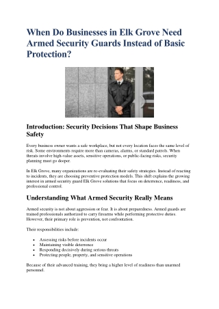 When Do Businesses in Elk Grove Need Armed Security Guards Instead of Basic Protection