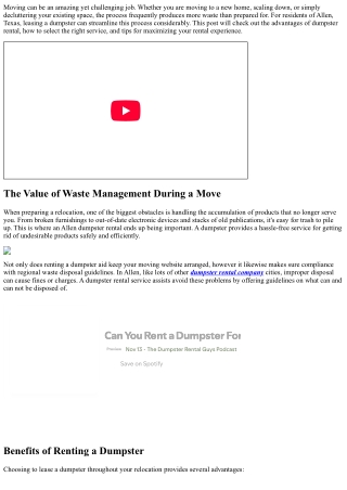 Preparation a Move? Think About Leasing a Dumpster in Allen, TX!