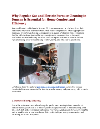 Why Regular Gas and Electric Furnace Cleaning in Duncan Is Essential for Home Comfort and Efficiency