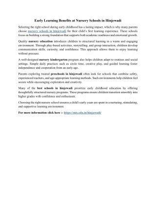 Early Learning Benefits at Nursery Schools in Hinjewadi