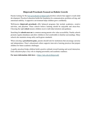 Hinjewadi Preschools Focused on Holistic Growth