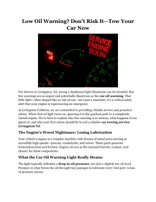 Low Oil Warning Don’t Risk It Tow Your Car Now