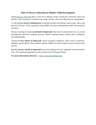 Role of Nursery Education in Holistic Child Development