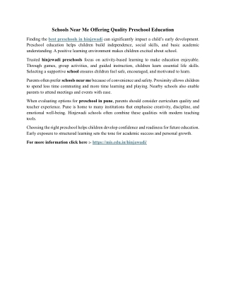 Schools Near Me Offering Quality Preschool Education