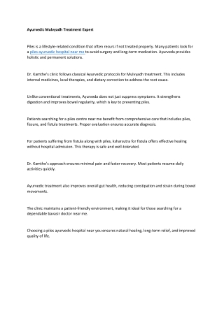 Ayurvedic Mulvyadh Treatment Expert