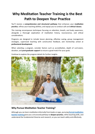 Why Meditation Teacher Training is the Best Path to Deepen Your Practice