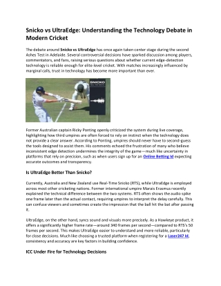 Snicko vs UltraEdge- Understanding the Technology Debate in Modern Cricket