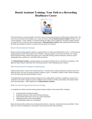 Dental Assistant Training: Your Path to a Rewarding Healthcare Career