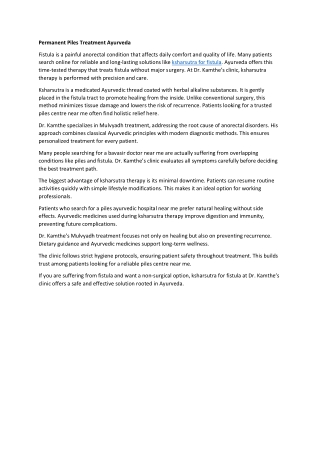 Permanent Piles Treatment Ayurveda