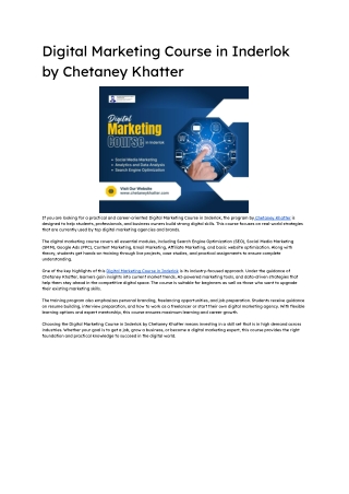 Digital Marketing Course in Inderlok by Chetaney Khatter