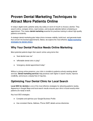 Proven Dental Marketing Techniques to Attract More Patients Online