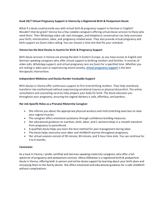 Virtual Pregnancy Support in Vienna by a Registered Birth & Postpartum Doula