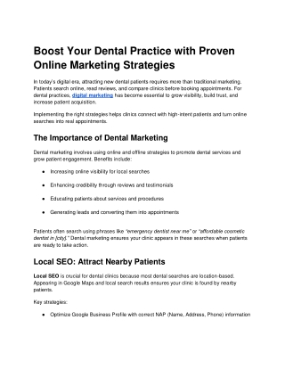 Boost Your Dental Practice with Proven Online Marketing Strategies