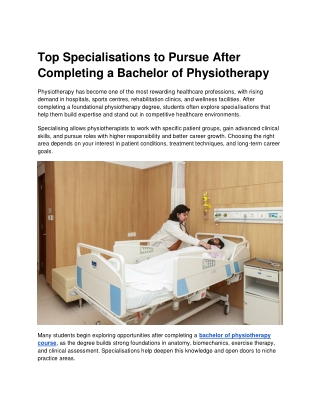 Top Specialisations to Pursue After Completing a Bachelor of Physiotherapy